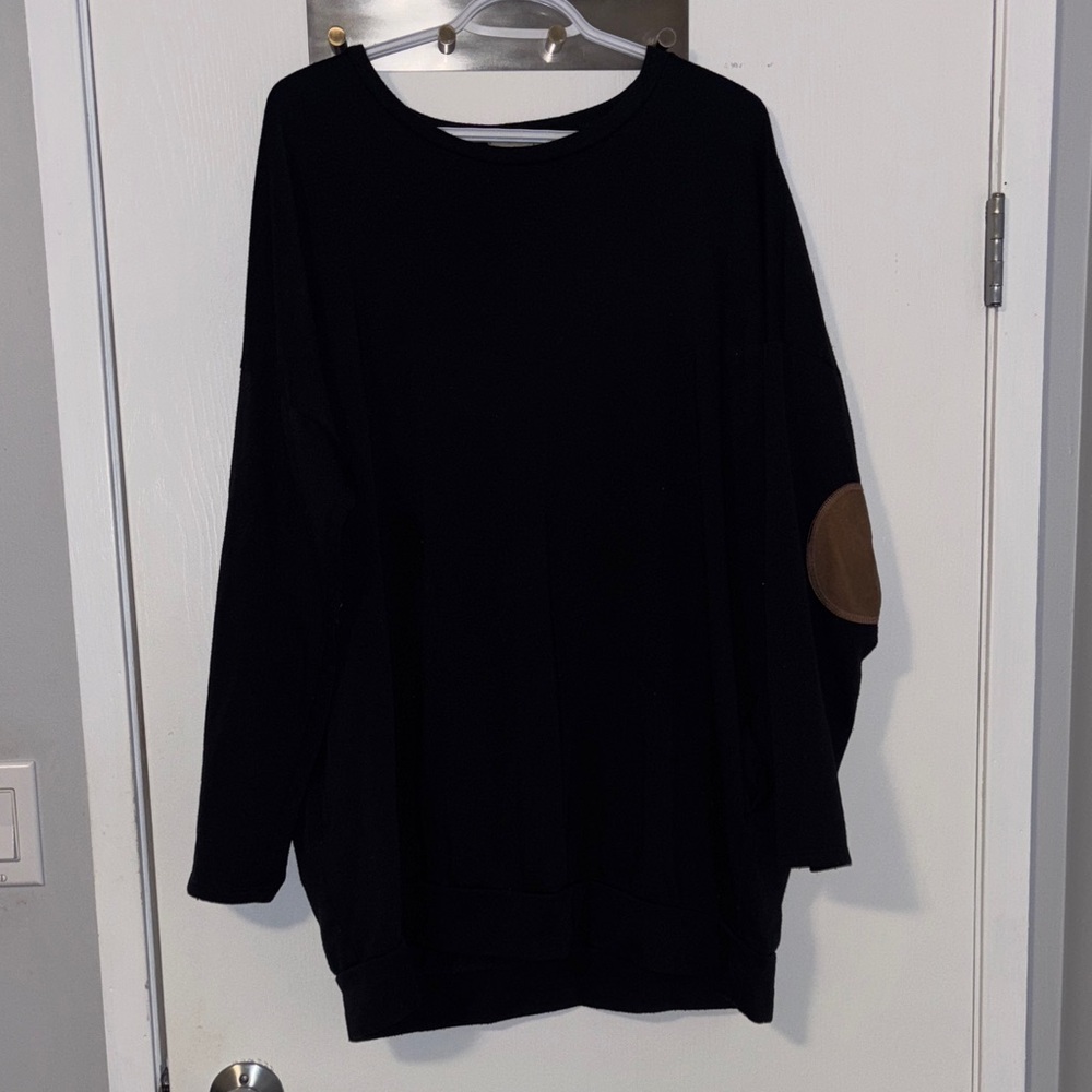 Black Sweater with Brown Elbow Patches